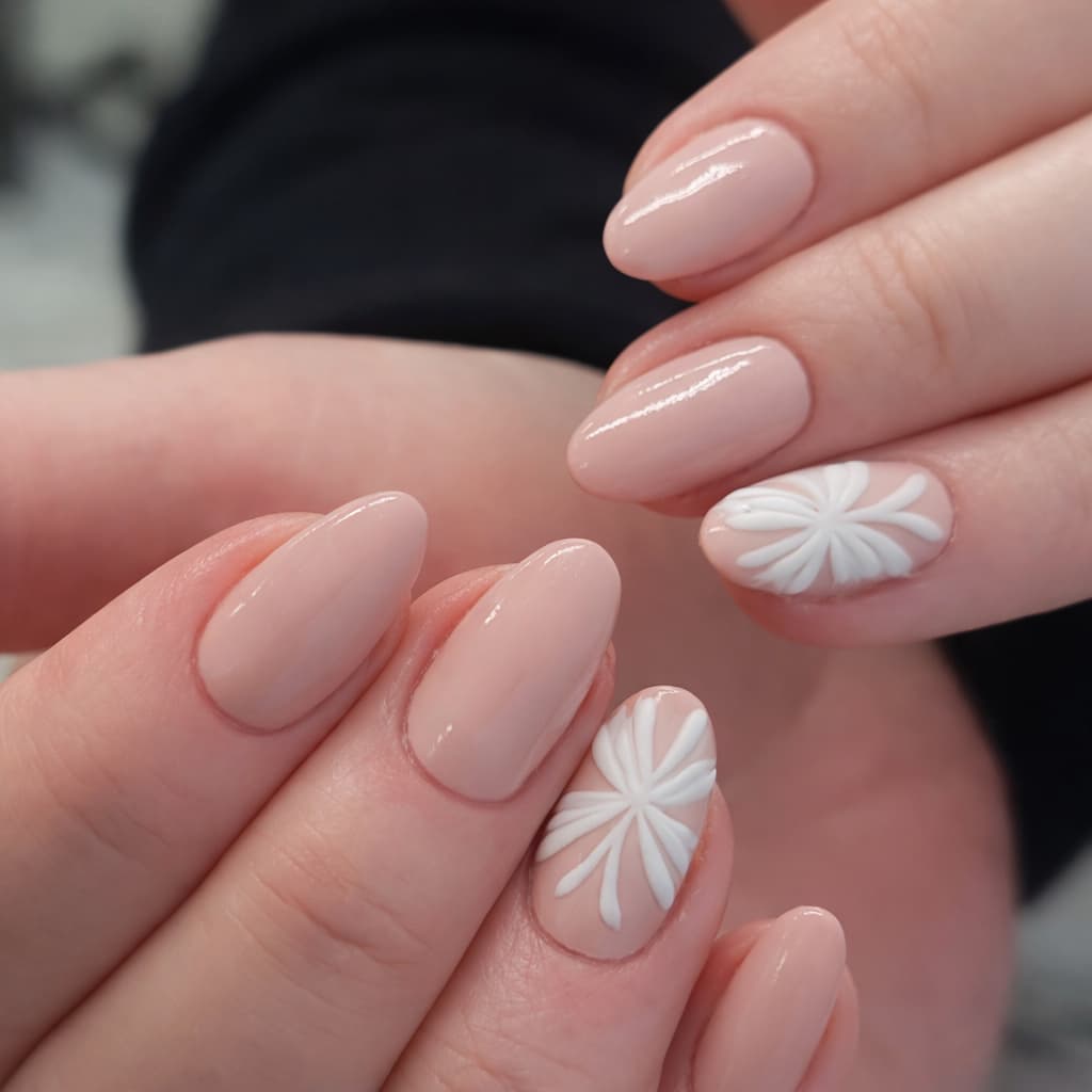 Cloud Dancer nail extensions with 3D butterfly art by Radina Ignatova