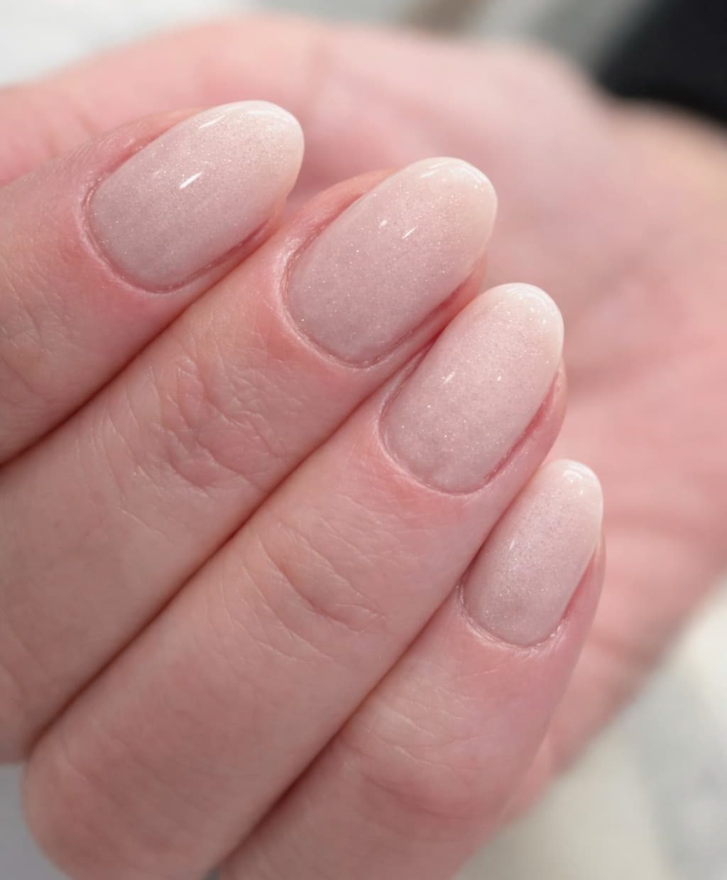 Cloud Dancer Soap Nails with subtle shimmer BIAB at Aesthete Beauty