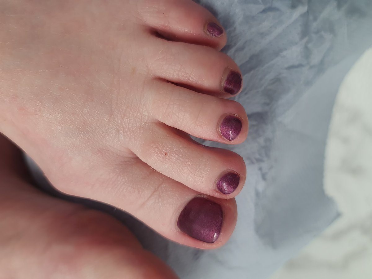 Purple shimmer gel pedicure toes at Aesthete Beauty Dundee