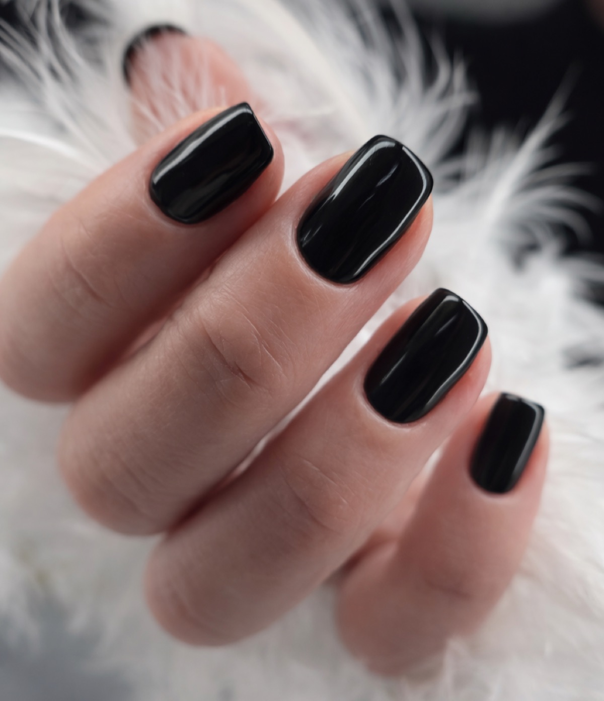 Glossy black gel polish finish after BIAB infill at Aesthete Beauty Dundee