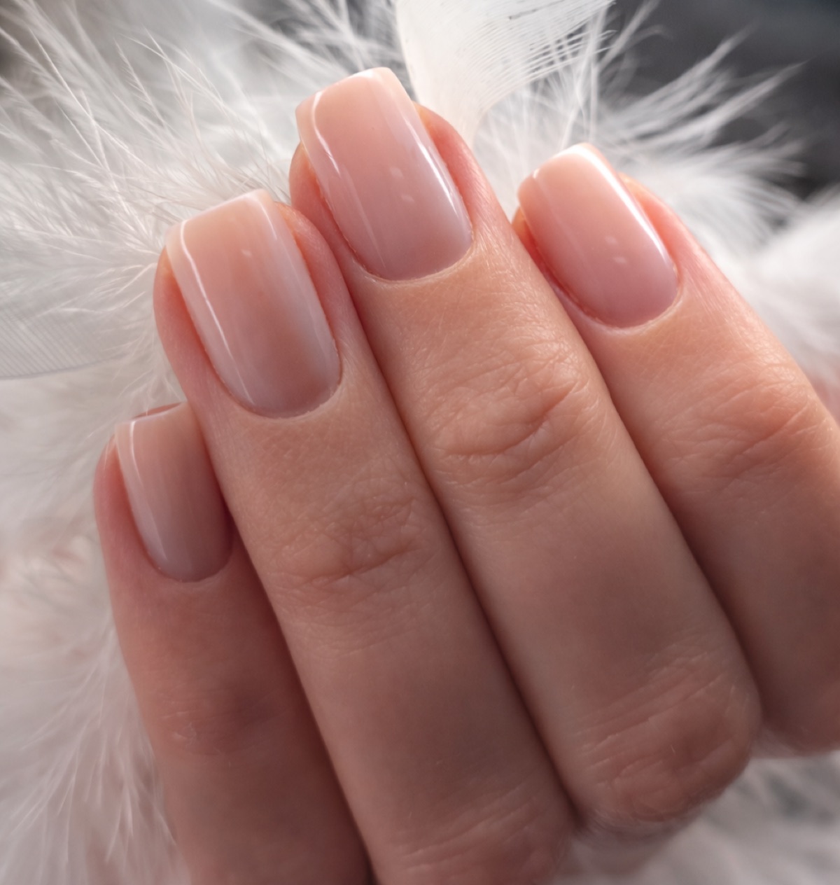 Clean rebalanced BIAB infill with semi-transparent finish at Aesthete Beauty Dundee