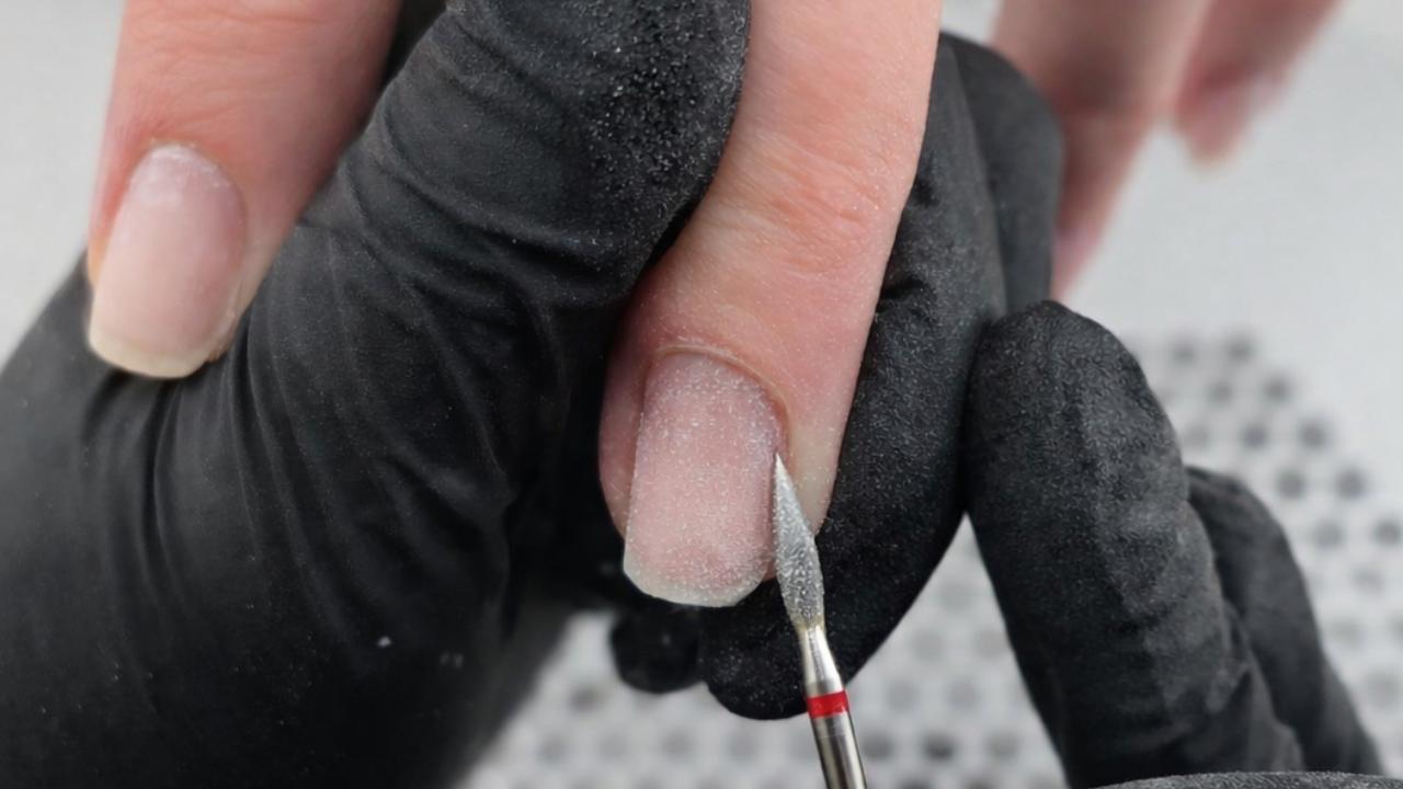 Russian manicure e-file cuticle work in progress at Aesthete Beauty Dundee