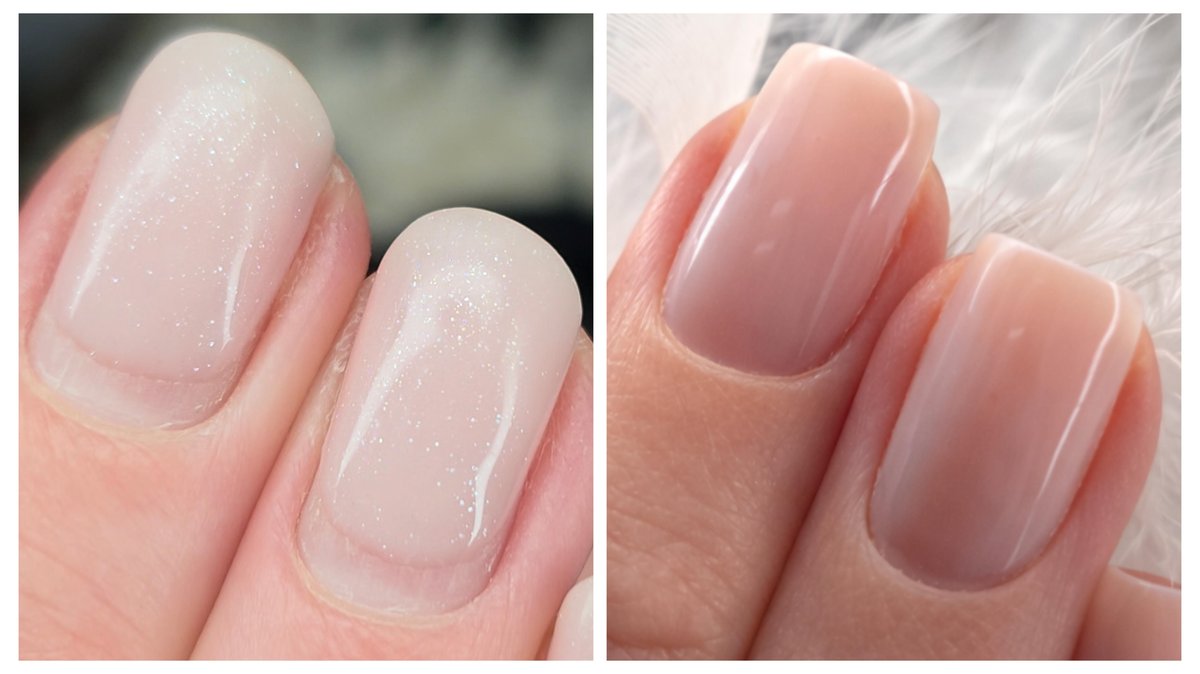 BIAB infill finish comparison: shimmer overlay vs natural pink at Aesthete Beauty Dundee