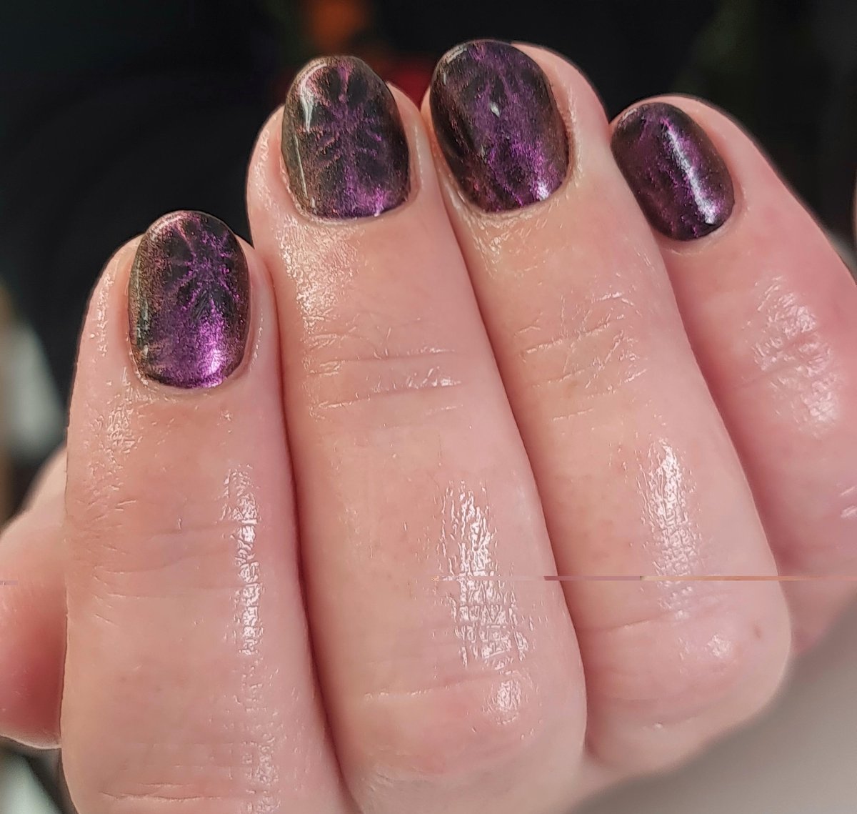 Flower pattern cat-eye magnetic gel polish nails at Aesthete Beauty Dundee