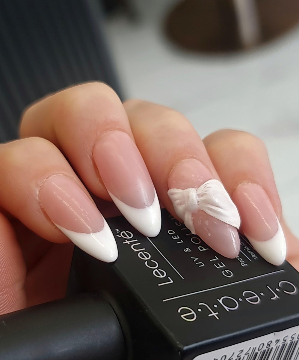 Soft gel tip almond extensions 3D art French tips Dundee