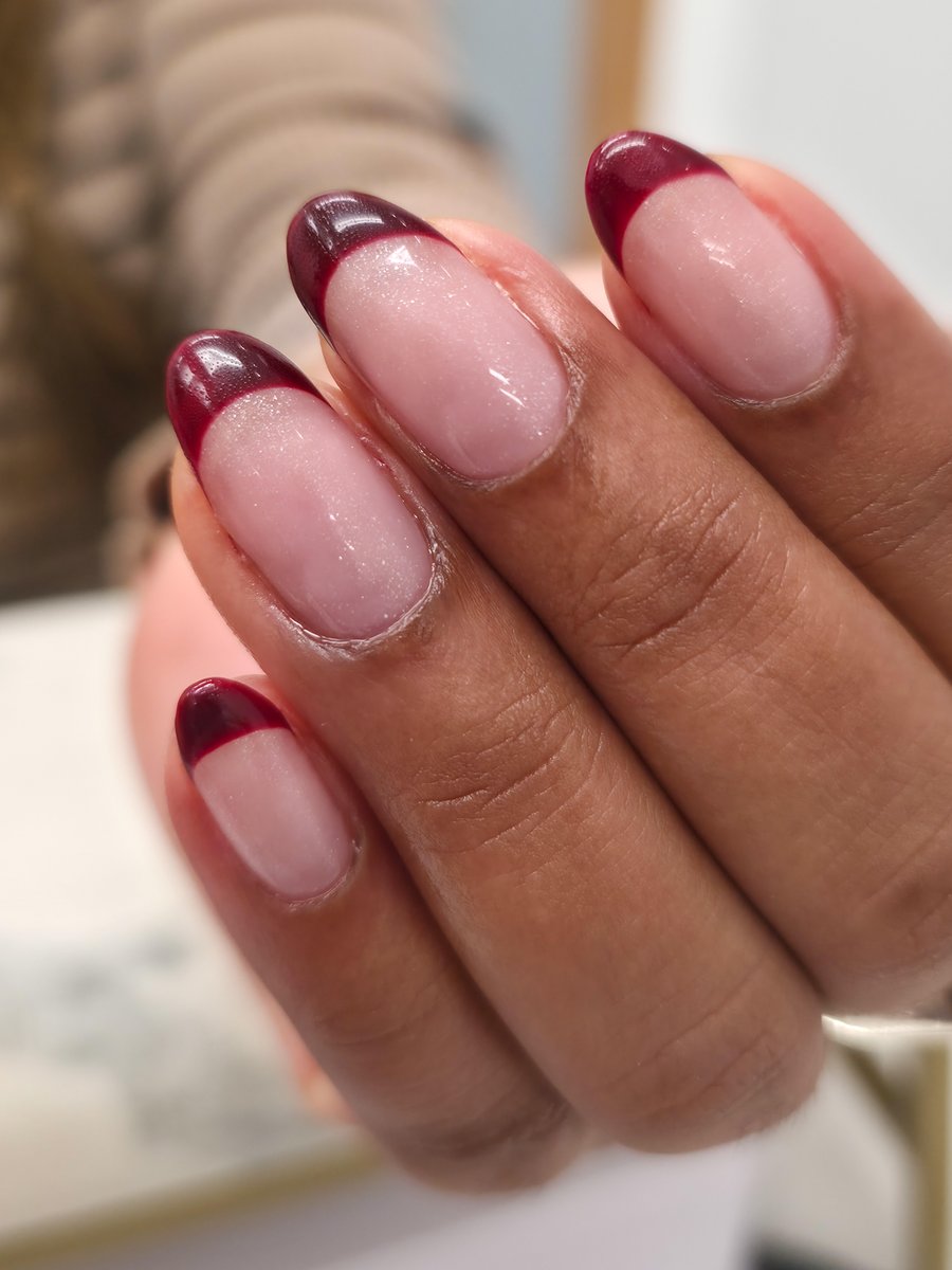 Red French manicure with Russian manicure in Dundee