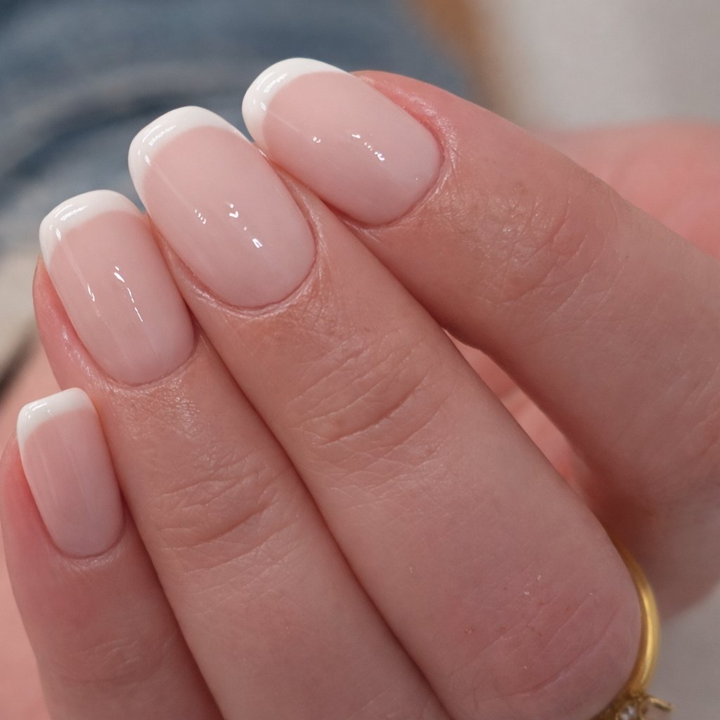 White French tips on short square nails in Dundee