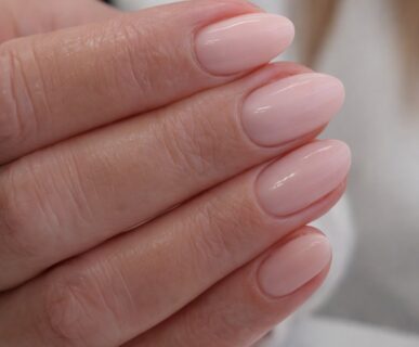 Sheer nude natural BIAB on round nails at Aesthete Beauty Dundee