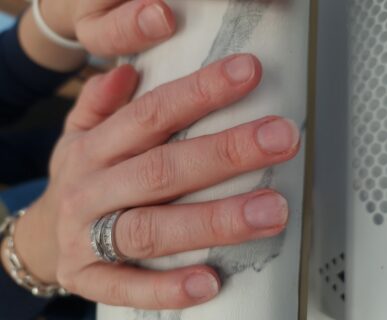Sheer nude natural BIAB on short nails at Aesthete Beauty Dundee