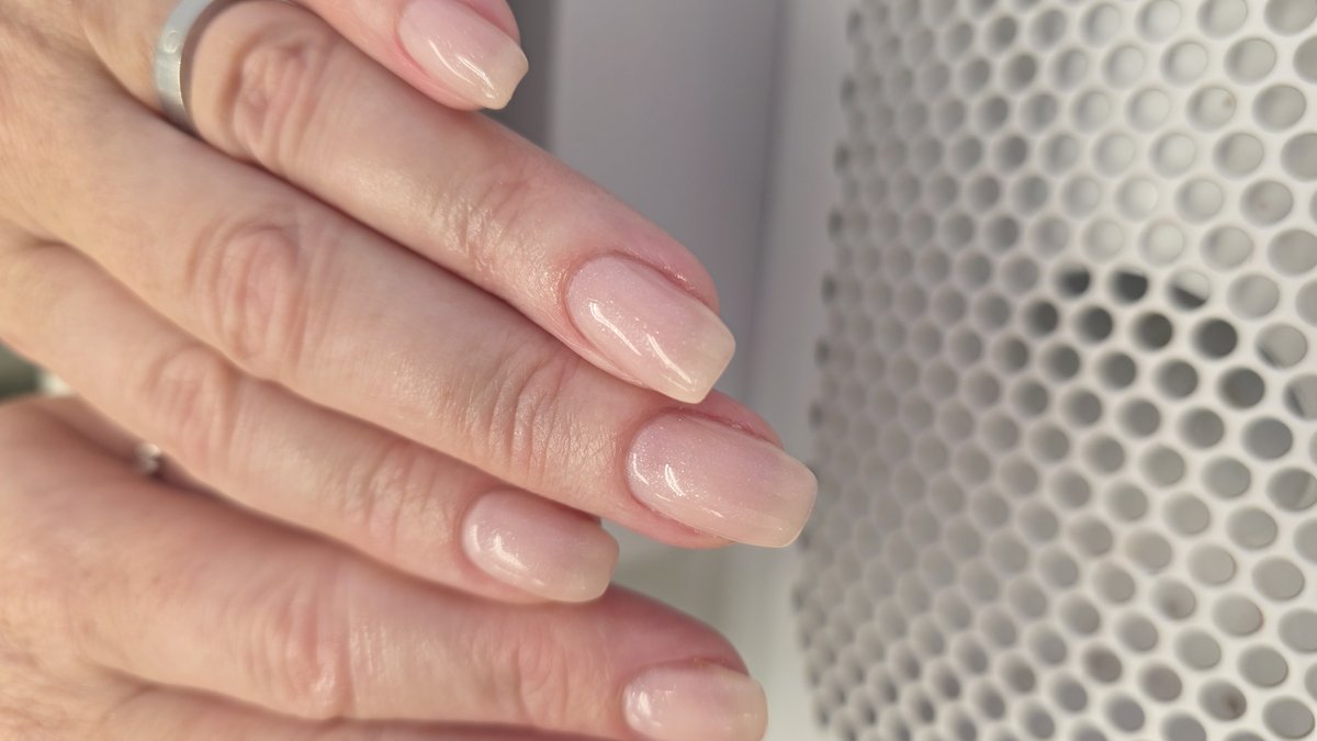 Sheer nude BIAB nails at Aesthete Beauty Dundee showing clean cuticle line