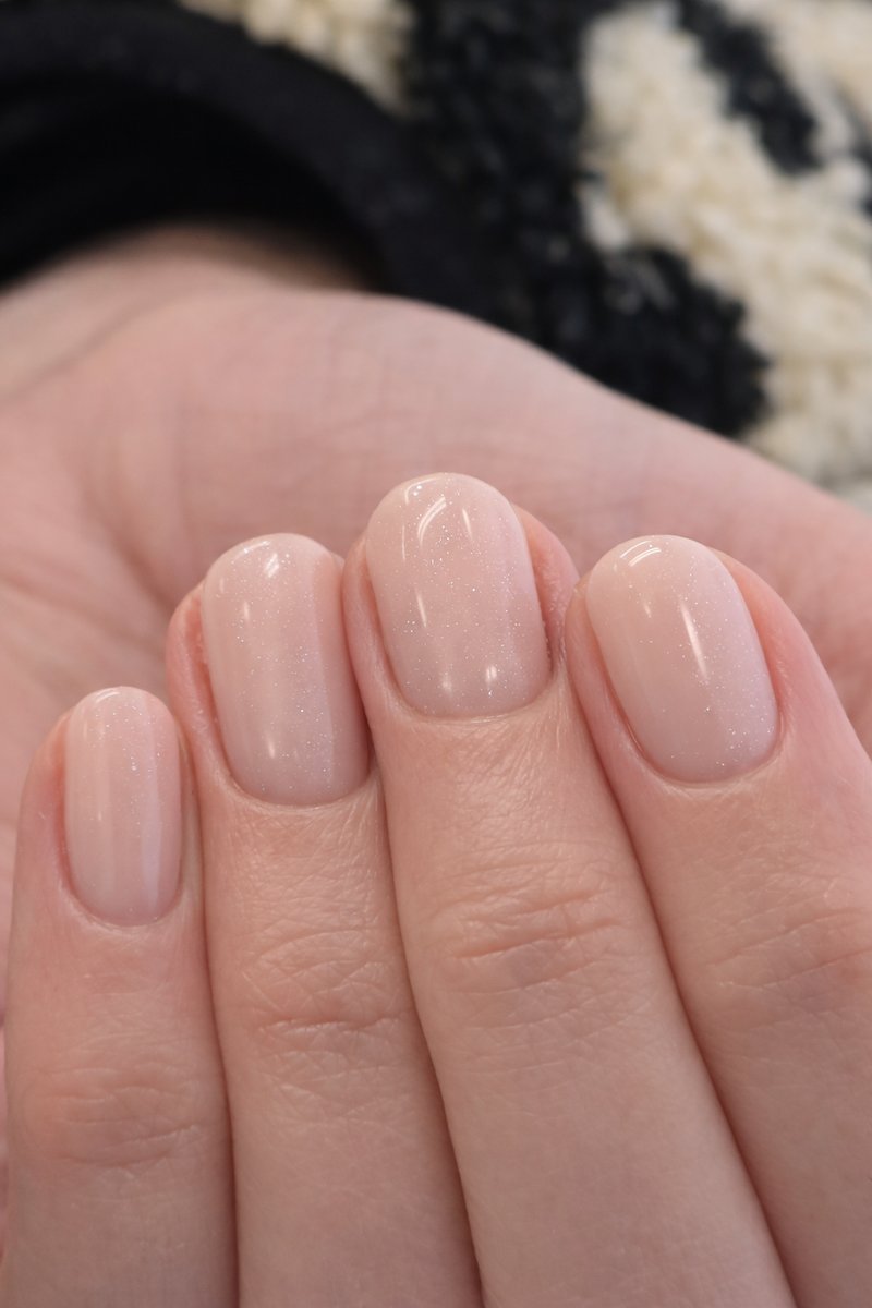 Sheer nude gel polish on short round nails at Aesthete Beauty Dundee